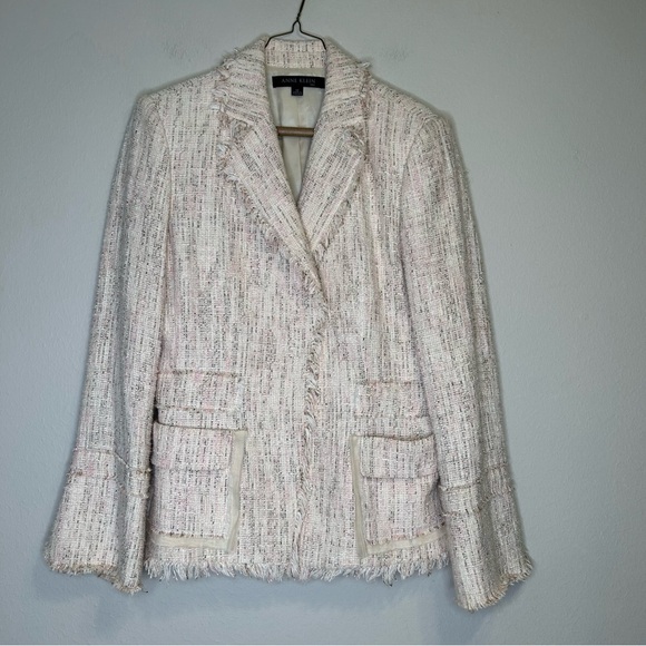 Anne Klein Vintage Women Coquette Girl Tweed Pink and White Suit Blazer Size 10 - Picture 2 of 11